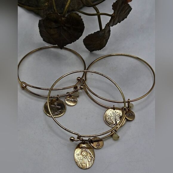 "5/$25" Set Of 3 Goldtone Inspirational Charm Bangle Bracelets - Picture 2 of 7